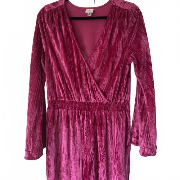 a new day Pink Velvet Long Sleeve Jumpsuit with Elastic Waist - Picture 2 of 8